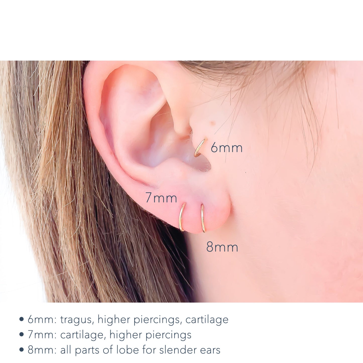 Cartilage Hoop Earring, 14K Gold Filled 7mm