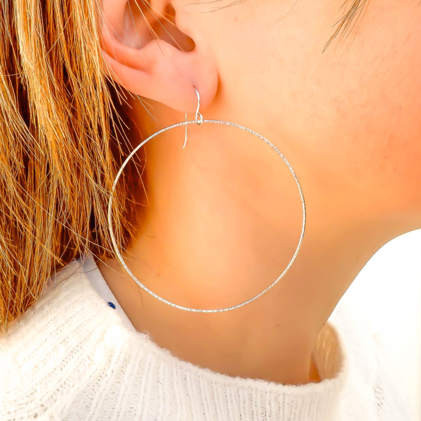 Big Forward Facing Hoop Earrings, 925 Sterling Silver