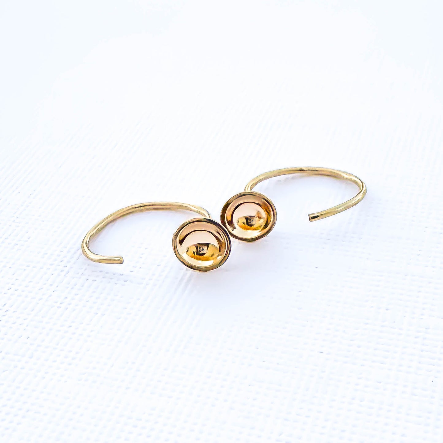 Cup Disc Threader Half Hoop Earrings, 14K Gold Filled