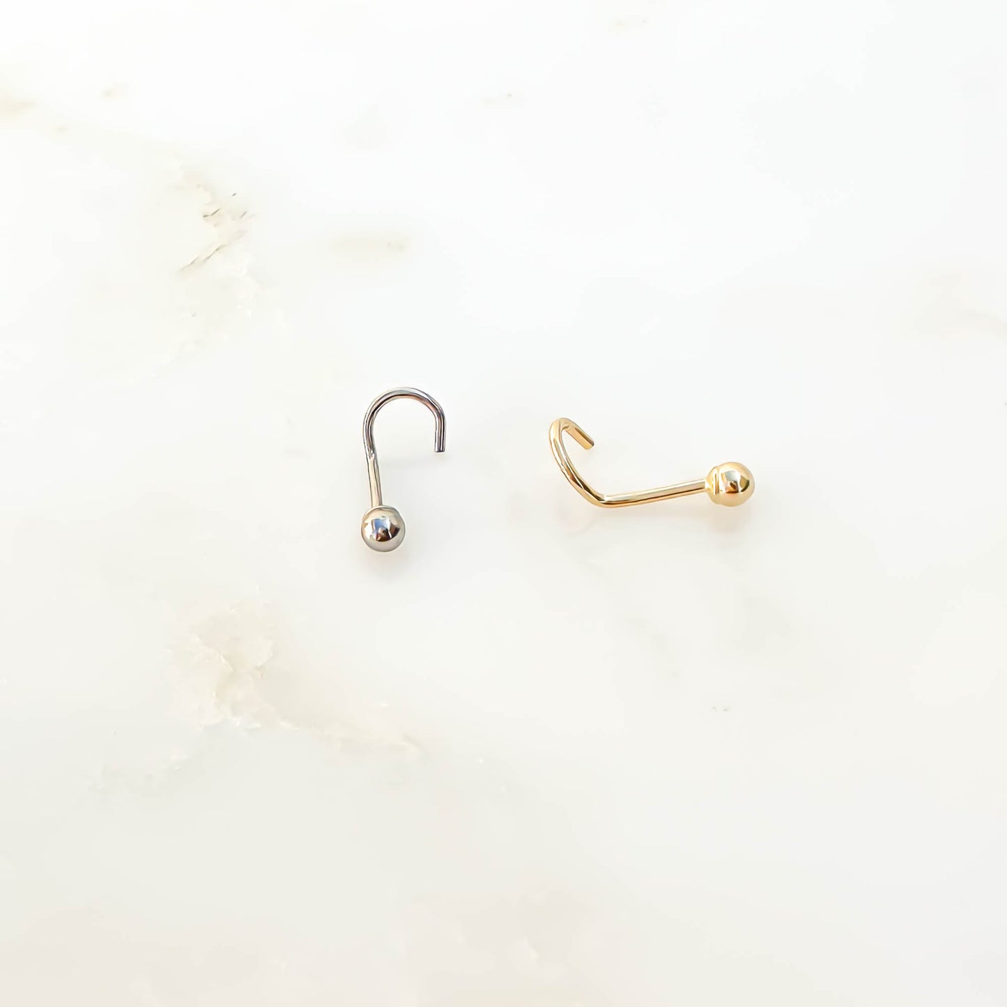 14K 2mm Ball Nose Screw Stud, White and Yellow Gold