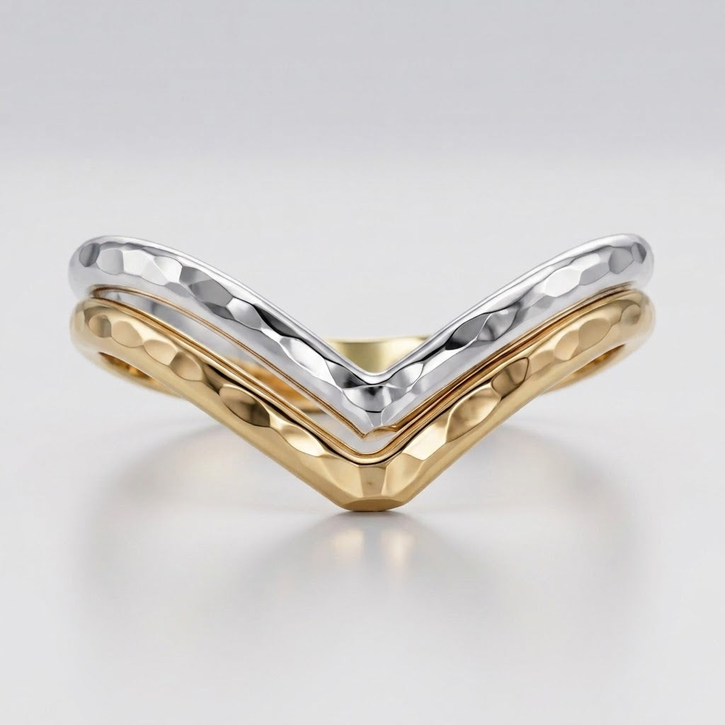 Two Toned Double Chevron Ring, 14K Gold Filled & Sterling Silver