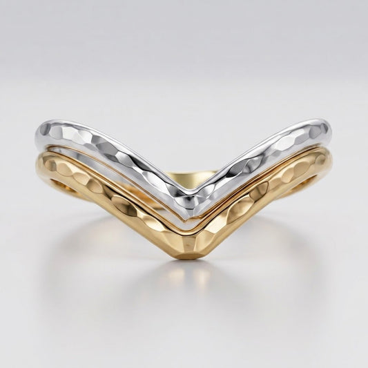 Two Toned Double Chevron Ring, 14K Gold Filled & Sterling Silver