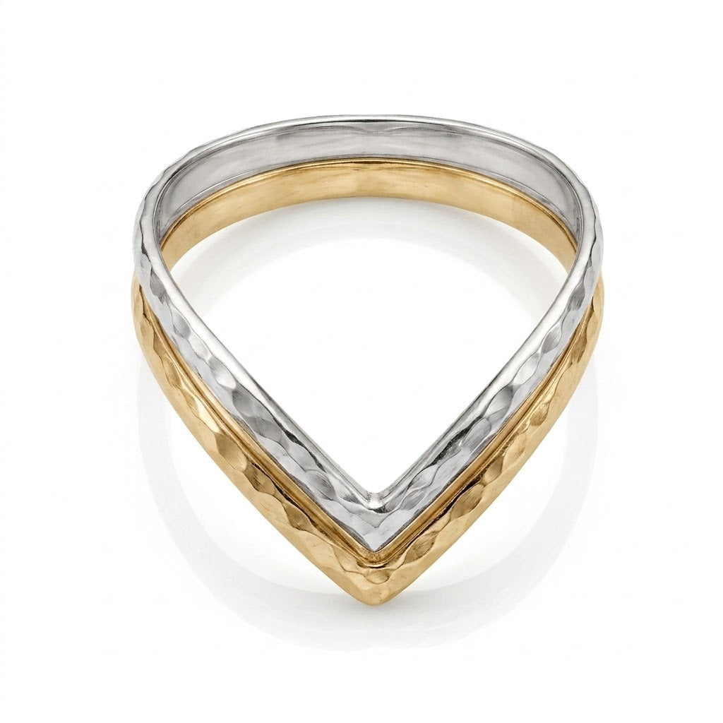 Two Toned Double Chevron Ring, 14K Gold Filled & Sterling Silver