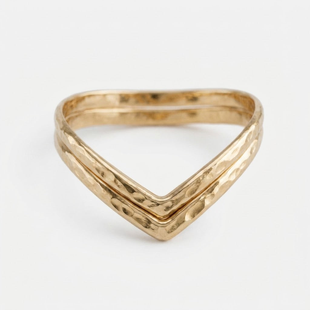 Hammered Double Chevron Ring, 14K Gold Filled