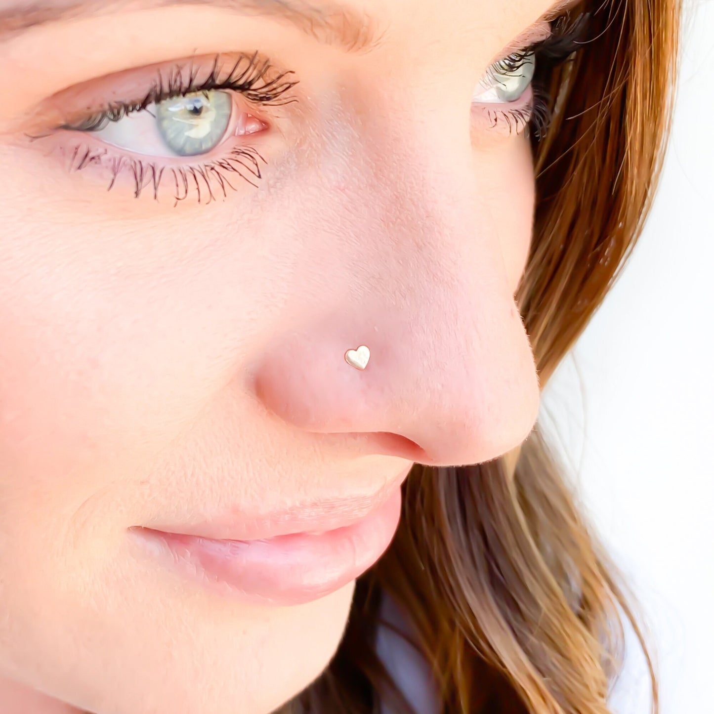 14K Heart Nose Screw Stud, White and Yellow Gold