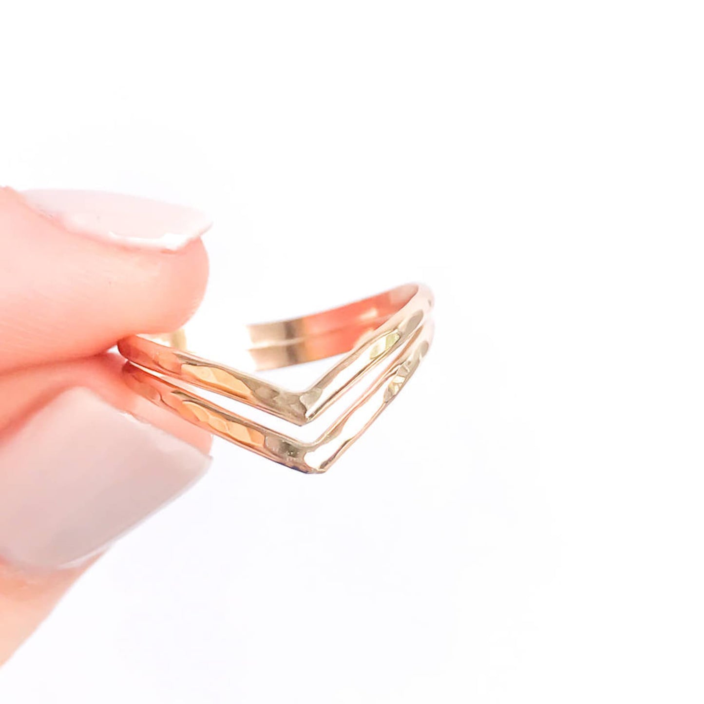 Hammered Double Chevron Ring, 14K Gold Filled