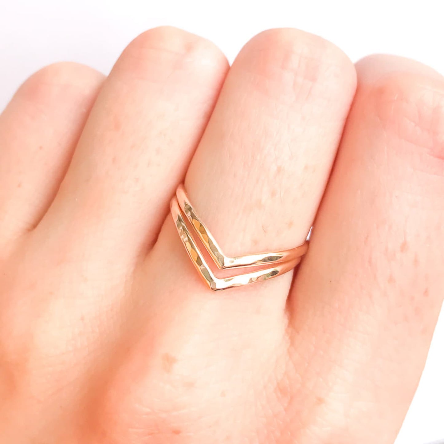 Hammered Double Chevron Ring, 14K Gold Filled