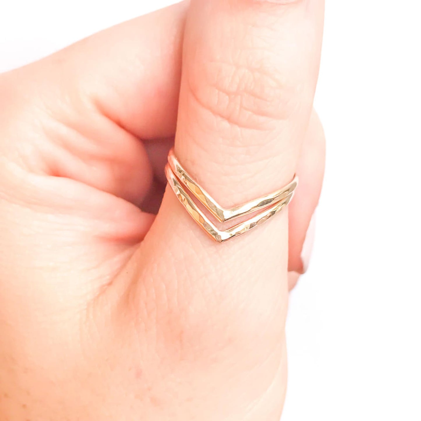 Hammered Double Chevron Ring, 14K Gold Filled