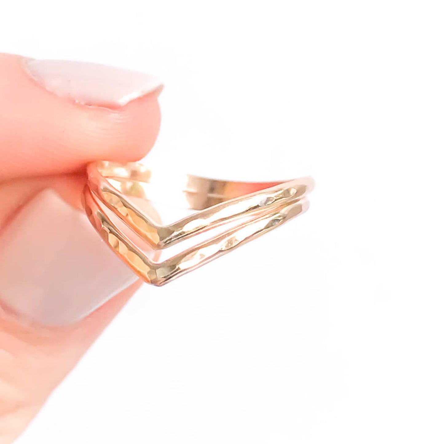 Hammered Double Chevron Ring, 14K Gold Filled