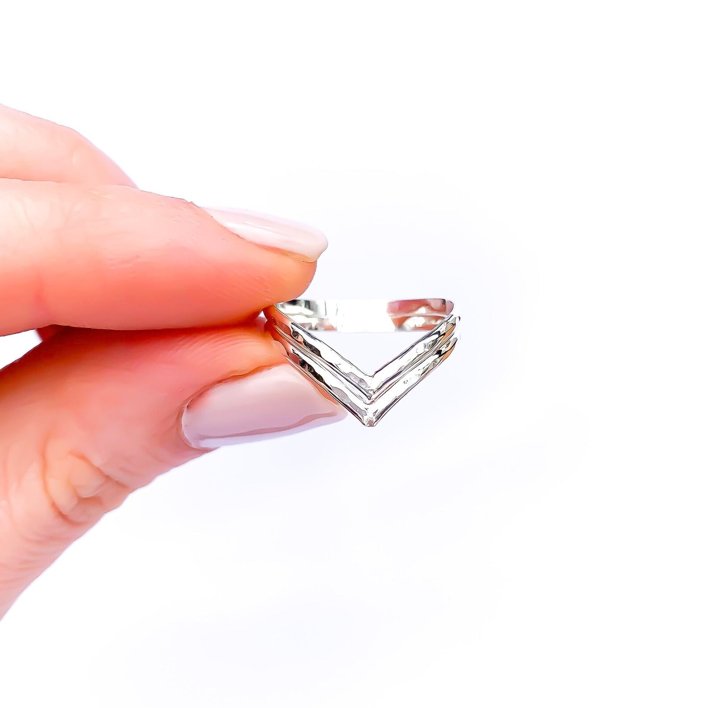 Hammered Double Chevron Ring, Sterling Silver