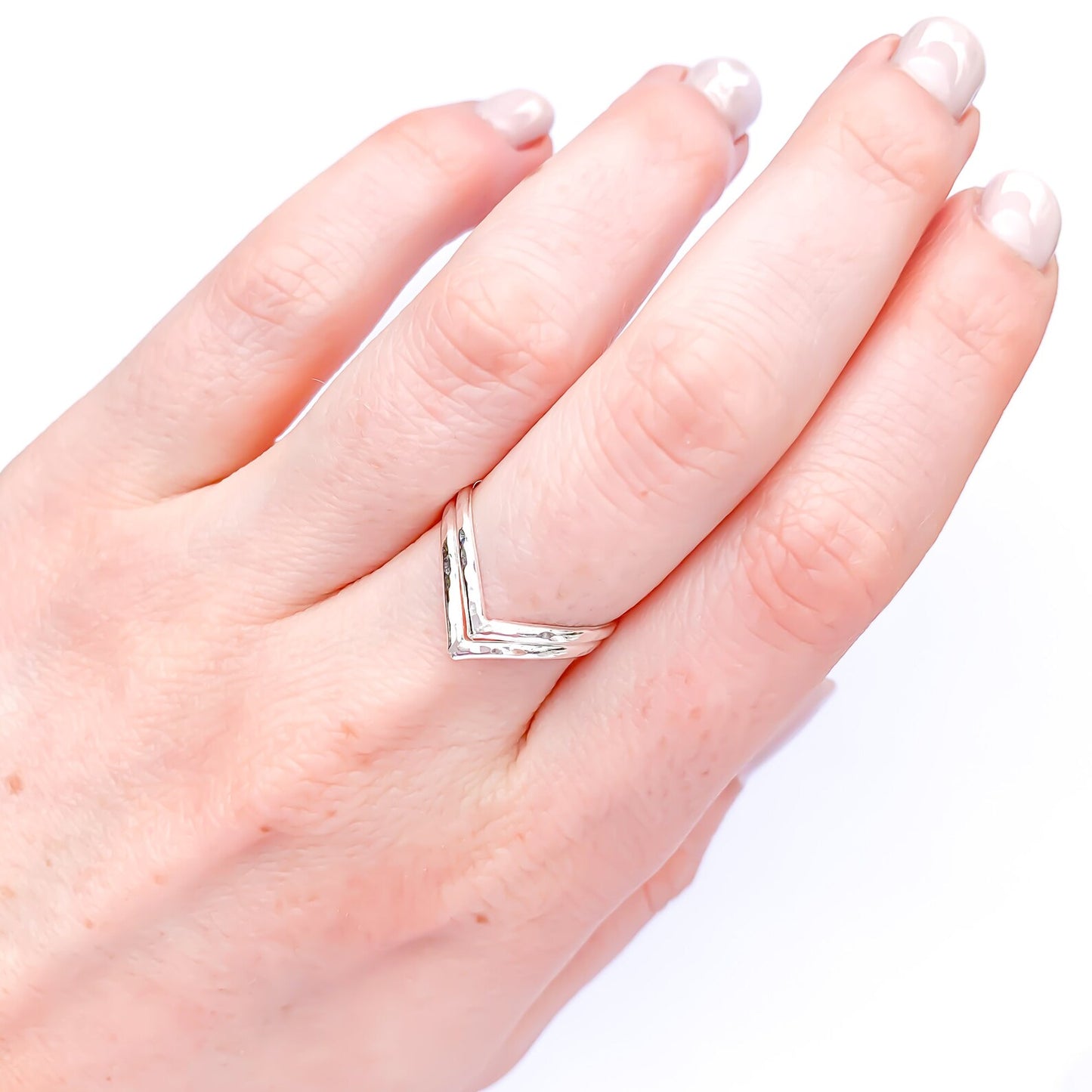 Hammered Double Chevron Ring, Sterling Silver