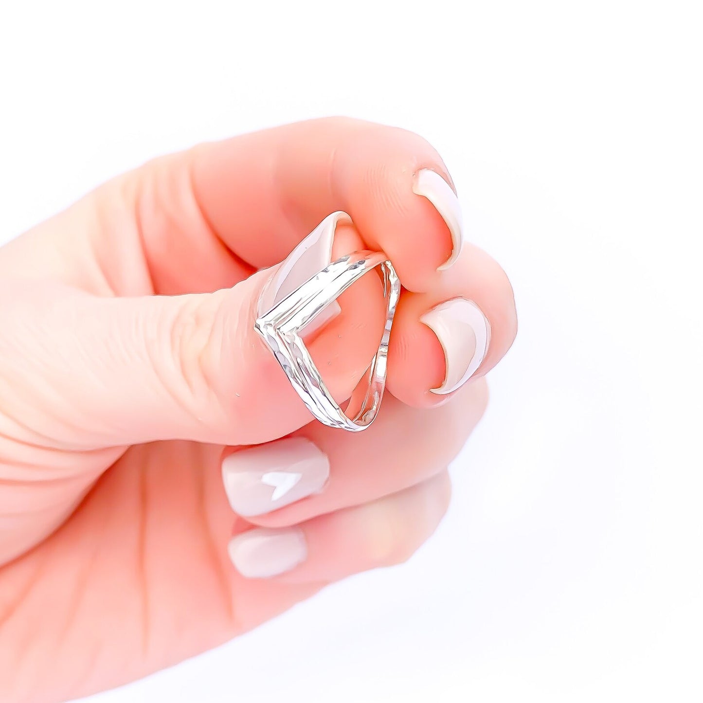 Hammered Double Chevron Ring, Sterling Silver