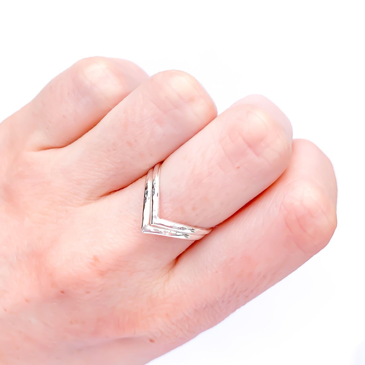 Hammered Double Chevron Ring, Sterling Silver