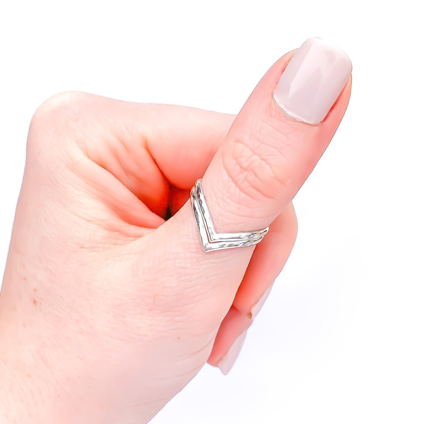 Hammered Double Chevron Ring, Sterling Silver