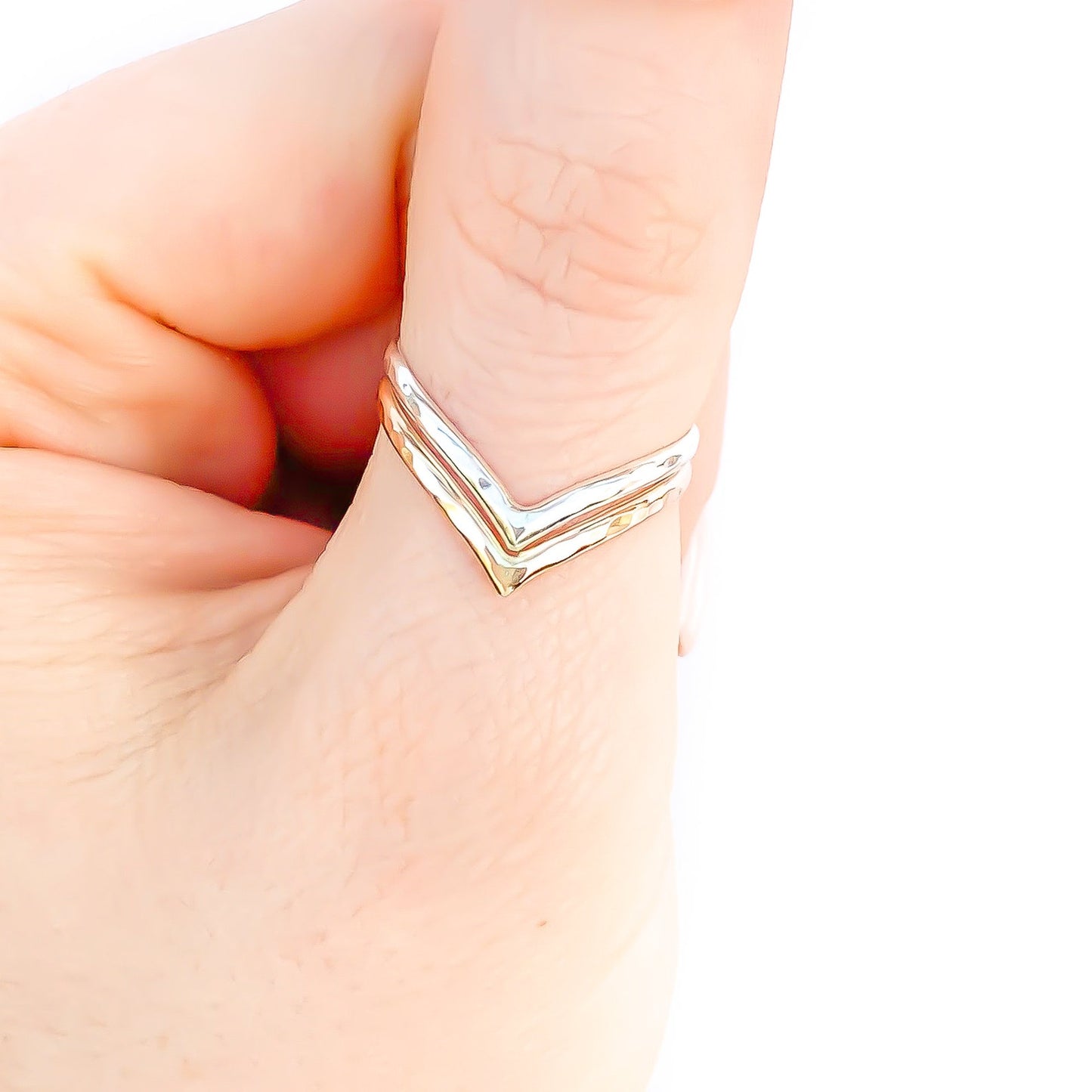 Two Toned Double Chevron Ring, 14K Gold Filled & Sterling Silver