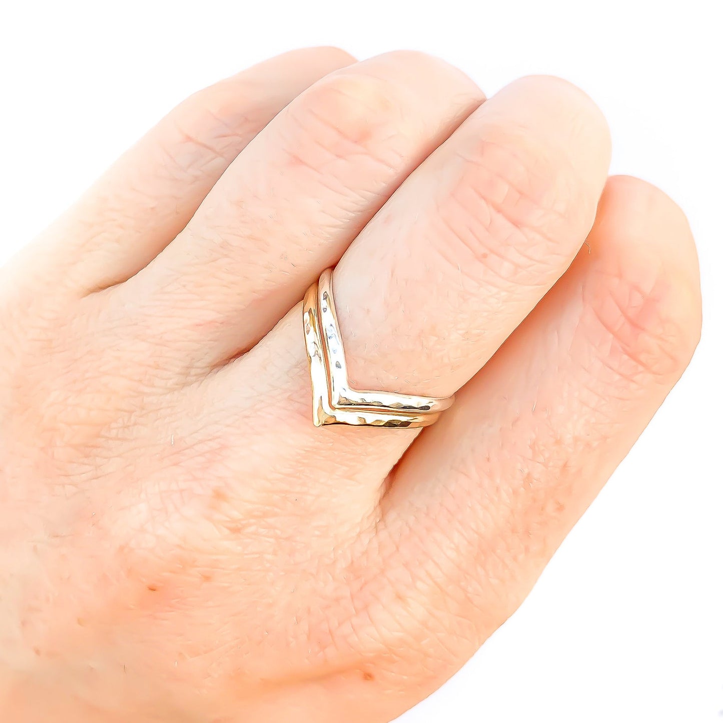Two Toned Double Chevron Ring, 14K Gold Filled & Sterling Silver