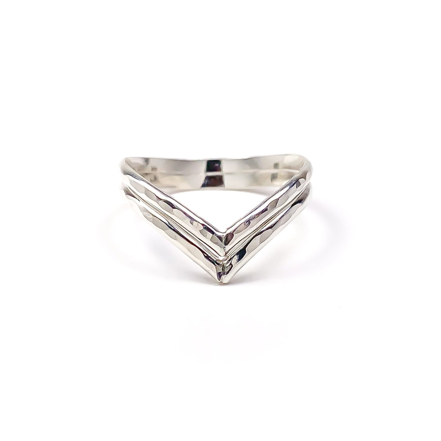Hammered Double Chevron Ring, Sterling Silver