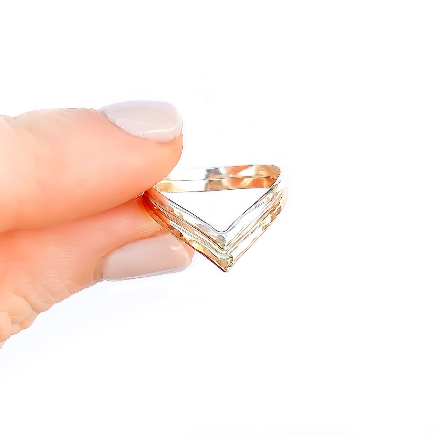 Two Toned Double Chevron Ring, 14K Gold Filled & Sterling Silver