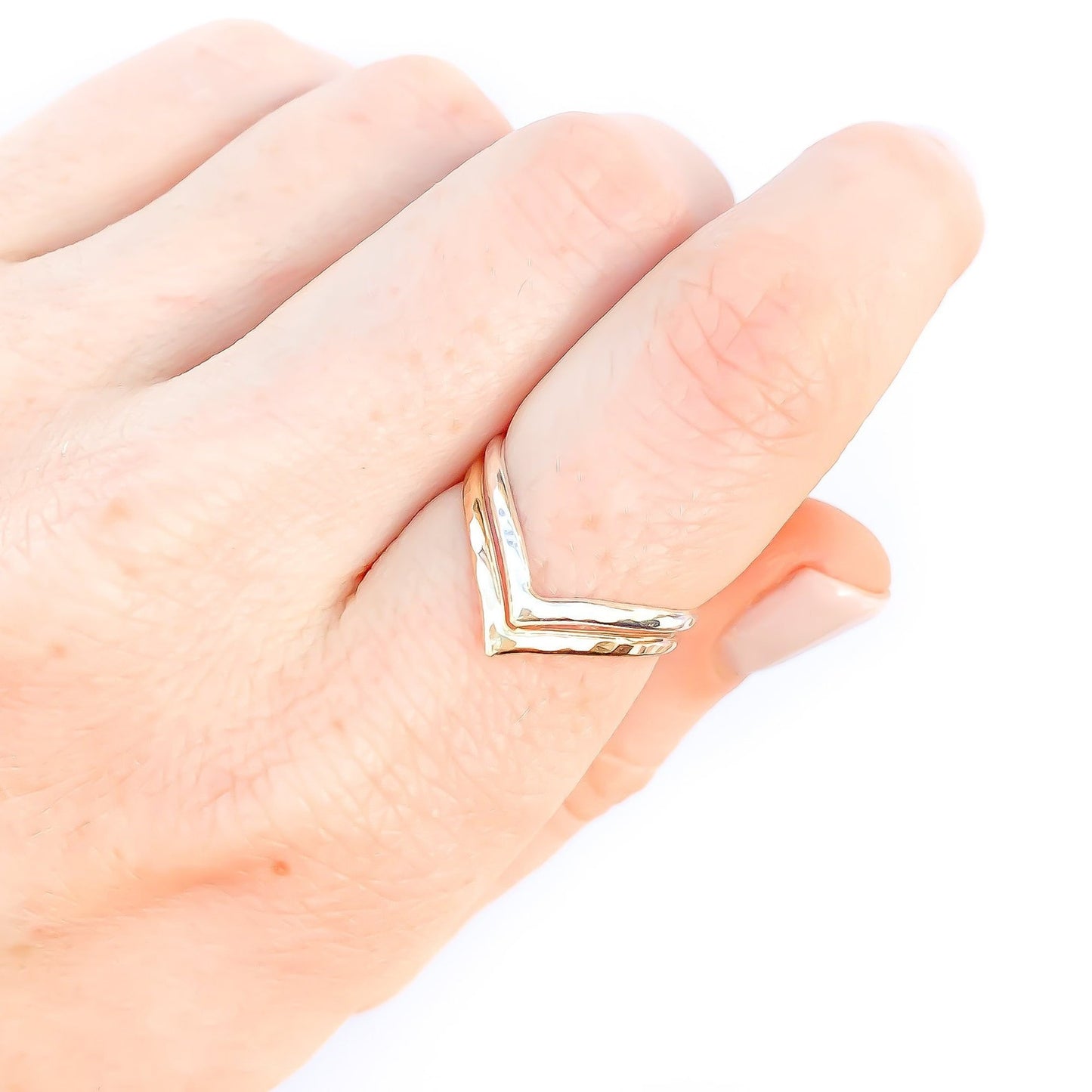 Two Toned Double Chevron Ring, 14K Gold Filled & Sterling Silver