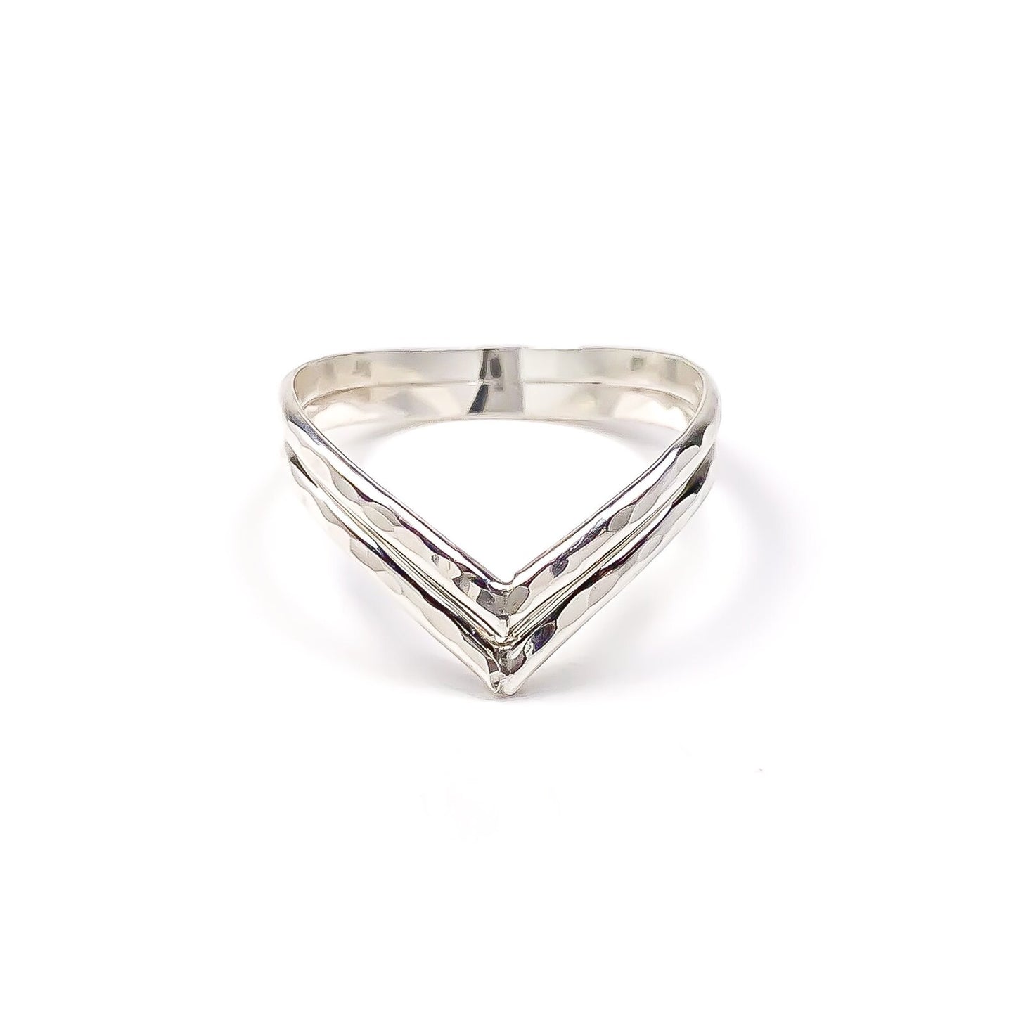 Hammered Double Chevron Ring, Sterling Silver