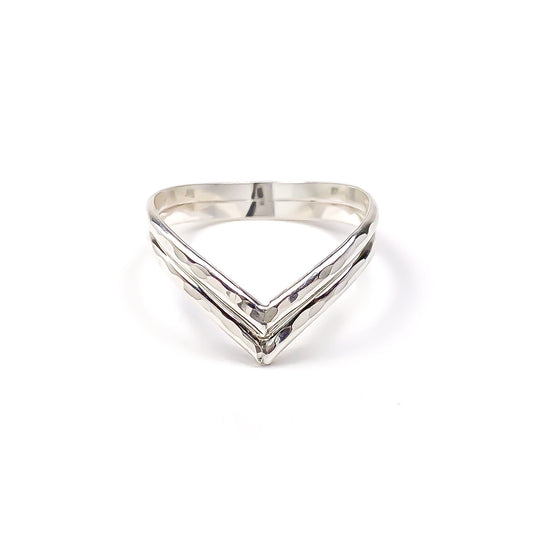 Hammered Double Chevron Ring, Sterling Silver