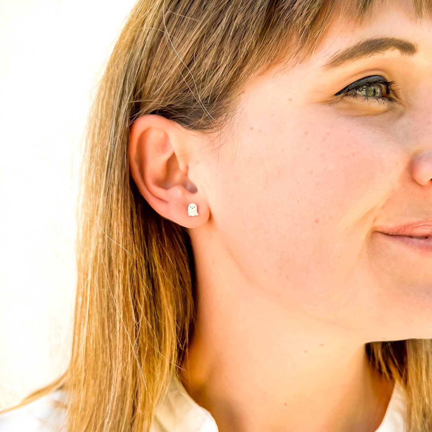 Asymmetrical Ghost Stud Earrings, 14K Gold or Sterling Silver