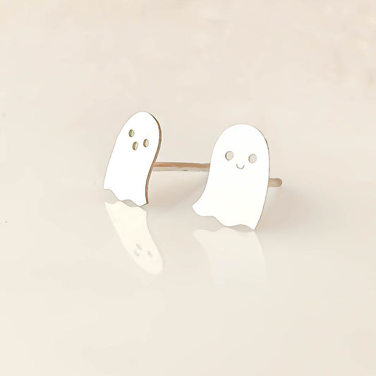 Asymmetrical Ghost Stud Earrings, 14K Gold or Sterling Silver
