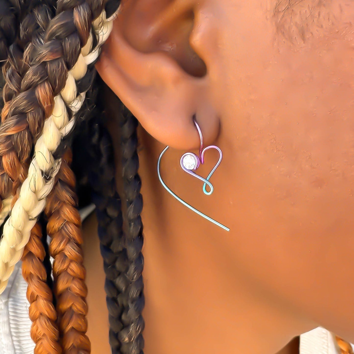 Niobium Heart Spiral Drop Earrings & CZ