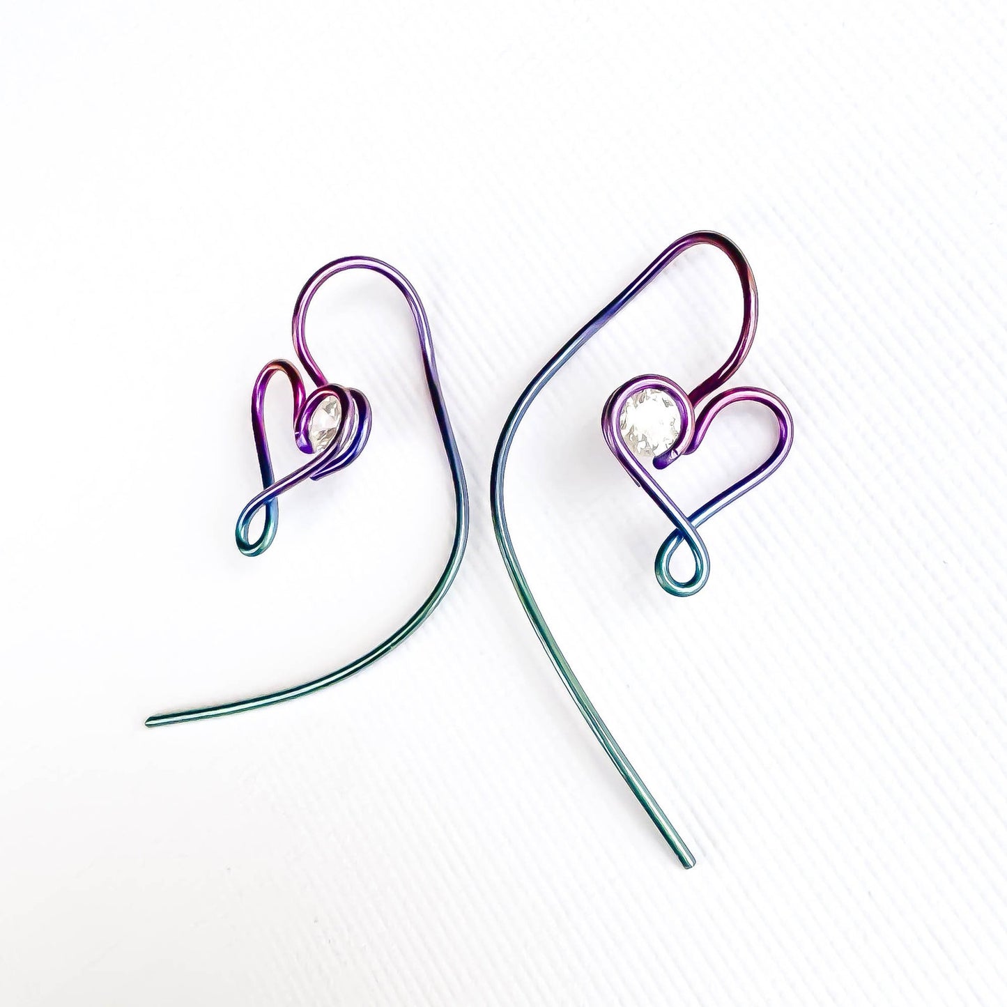 Niobium Heart Spiral Drop Earrings & CZ