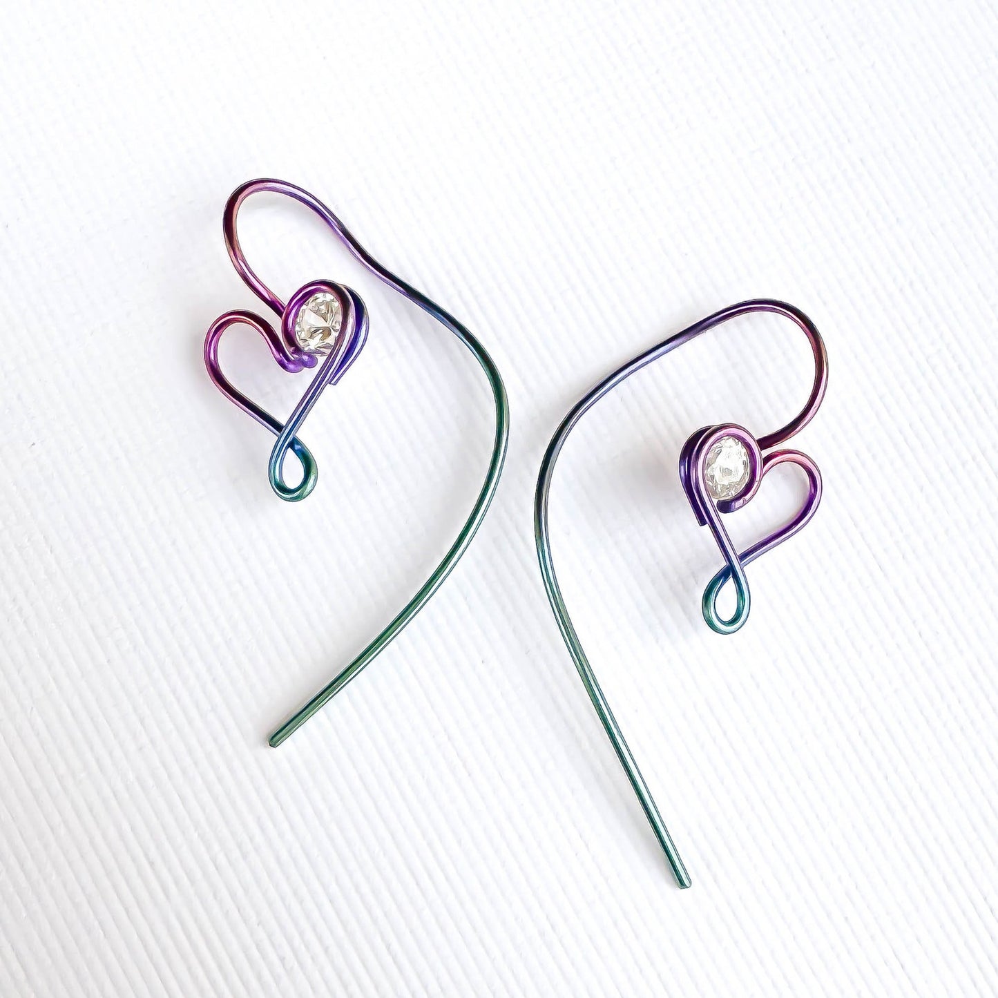 Niobium Heart Spiral Drop Earrings & CZ