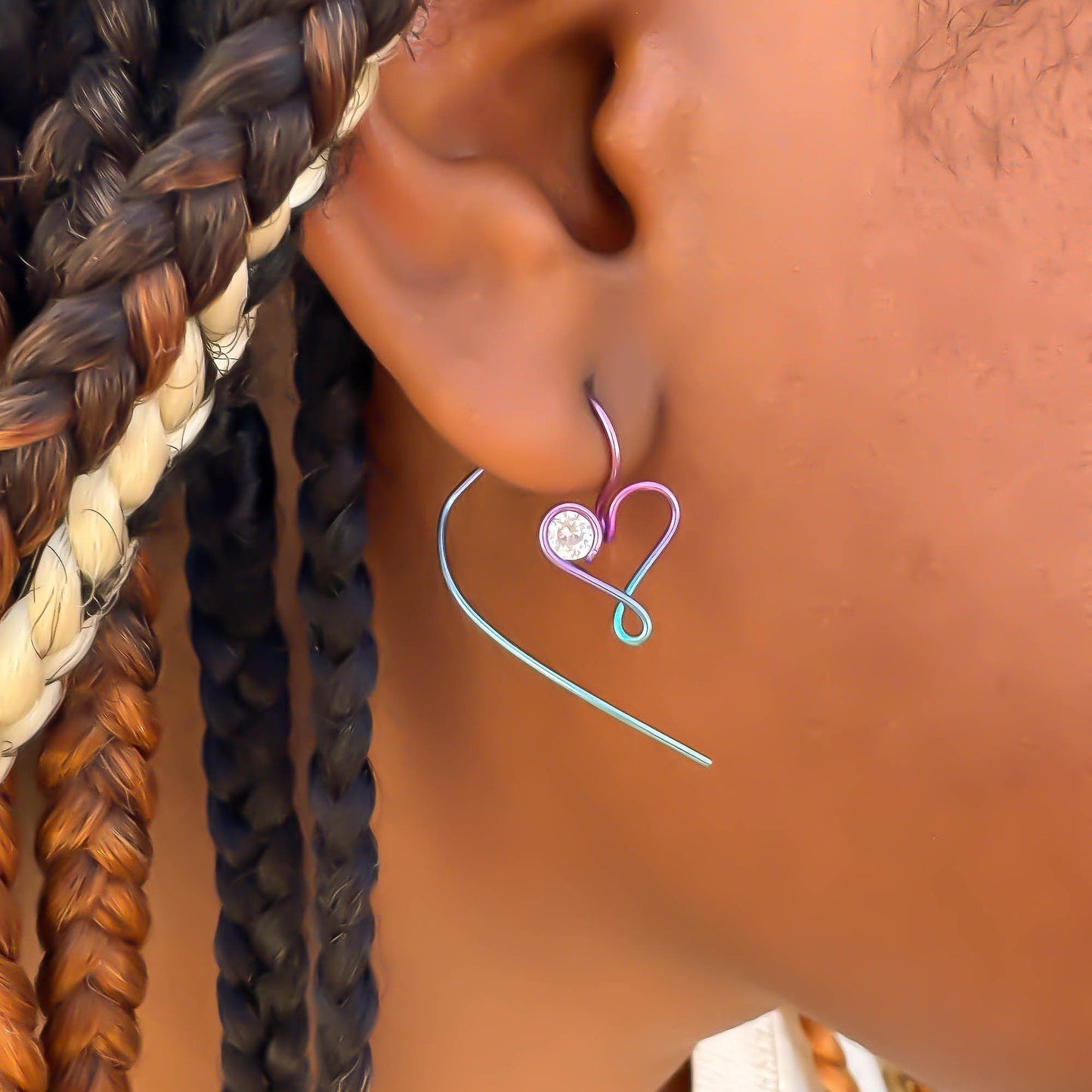 Niobium Heart Spiral Drop Earrings & CZ