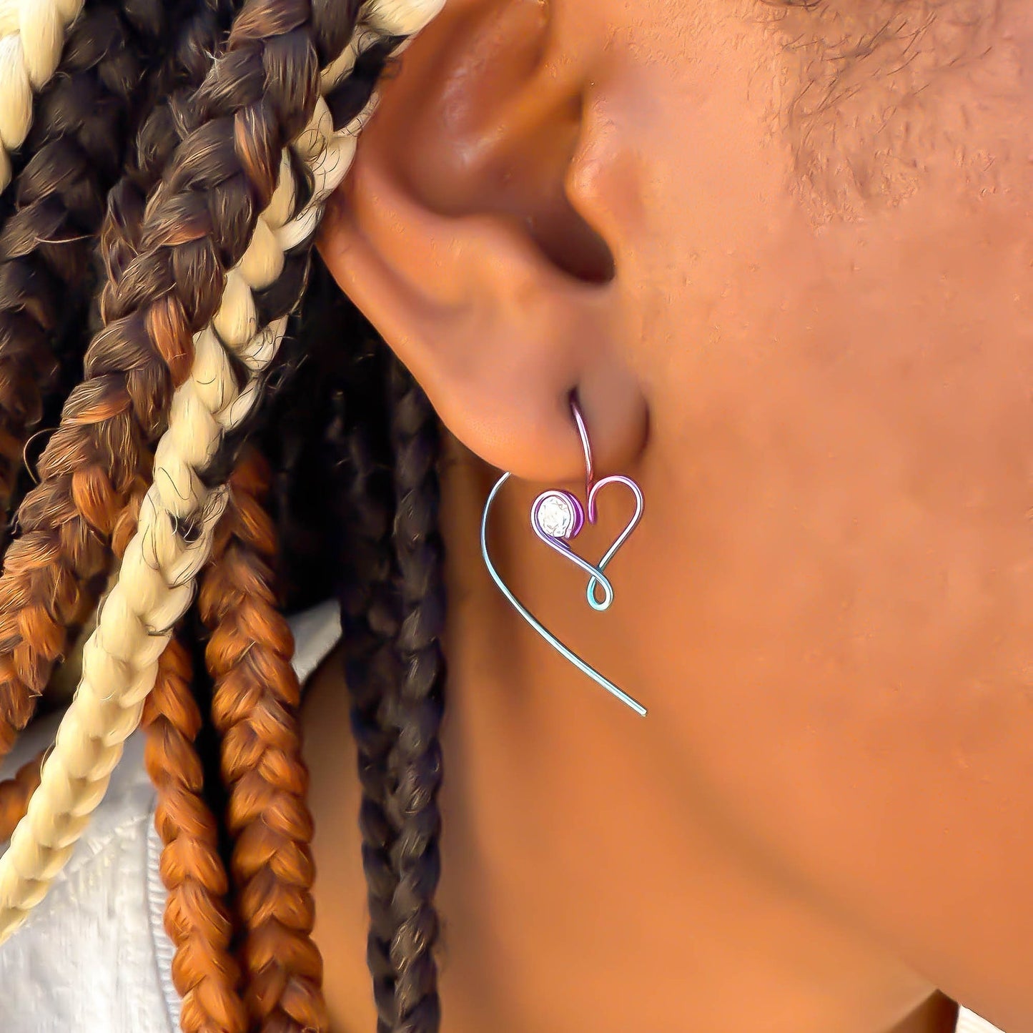 Niobium Heart Spiral Drop Earrings & CZ