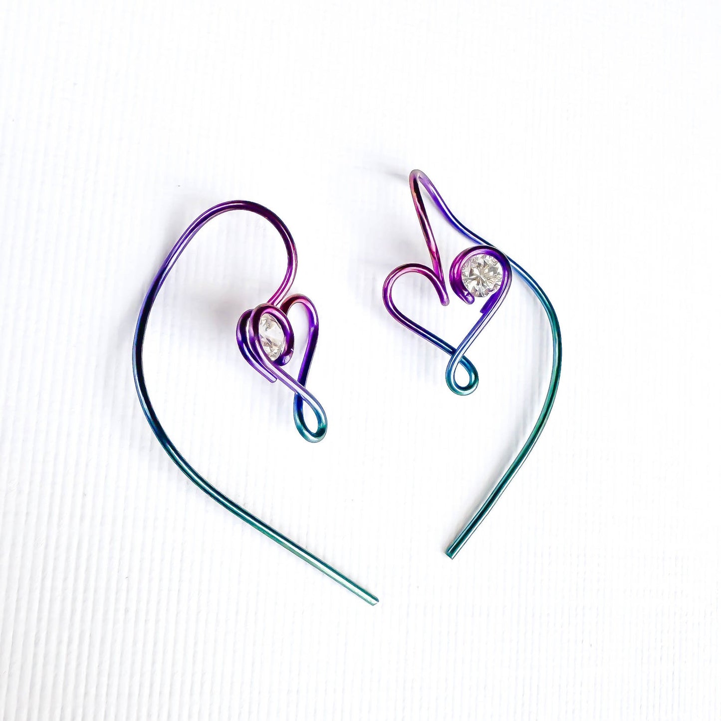 Niobium Heart Spiral Drop Earrings & CZ