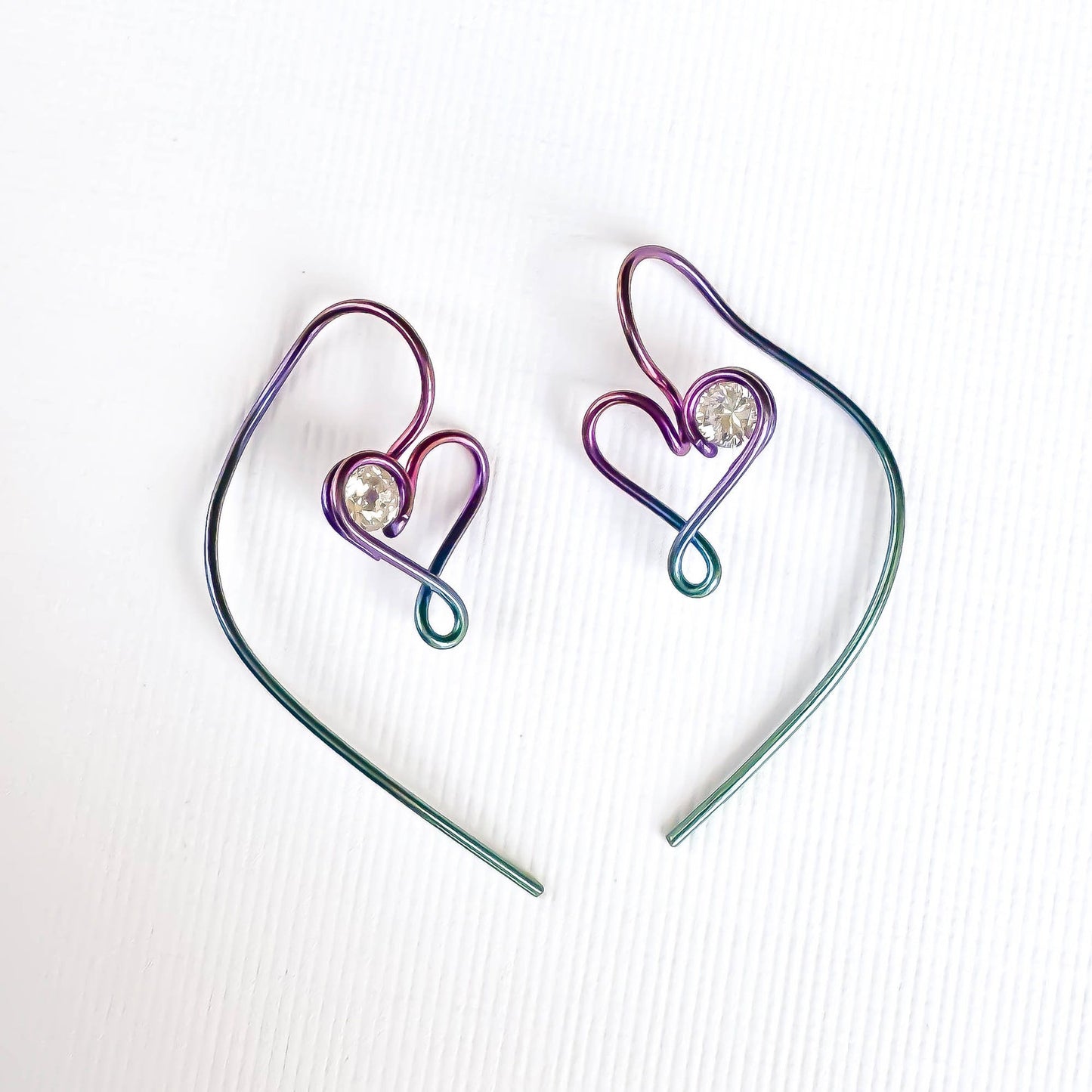 Niobium Heart Spiral Drop Earrings & CZ