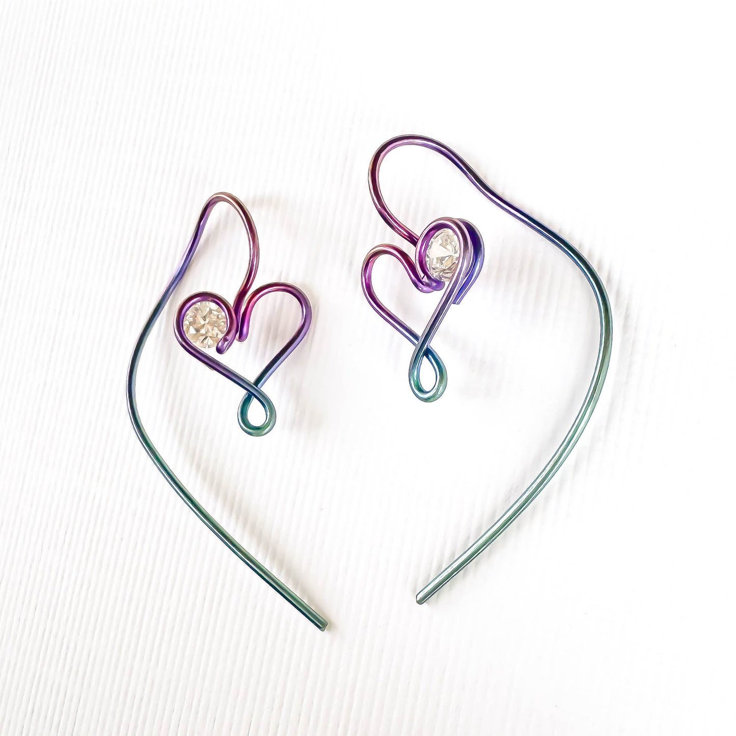 Niobium Heart Spiral Drop Earrings & CZ