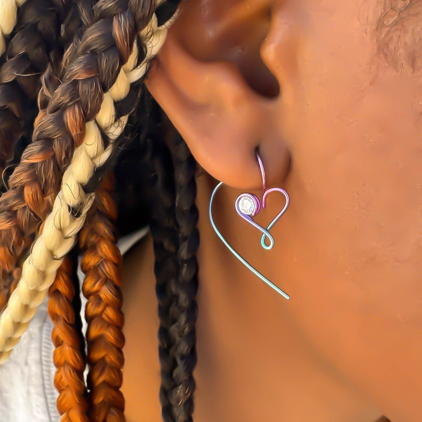 Niobium Heart Spiral Drop Earrings & CZ