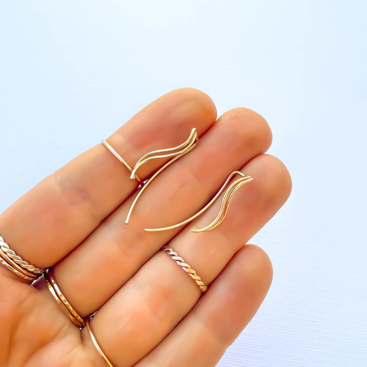 Wave Climbing Earrings, 14K Gold Filled