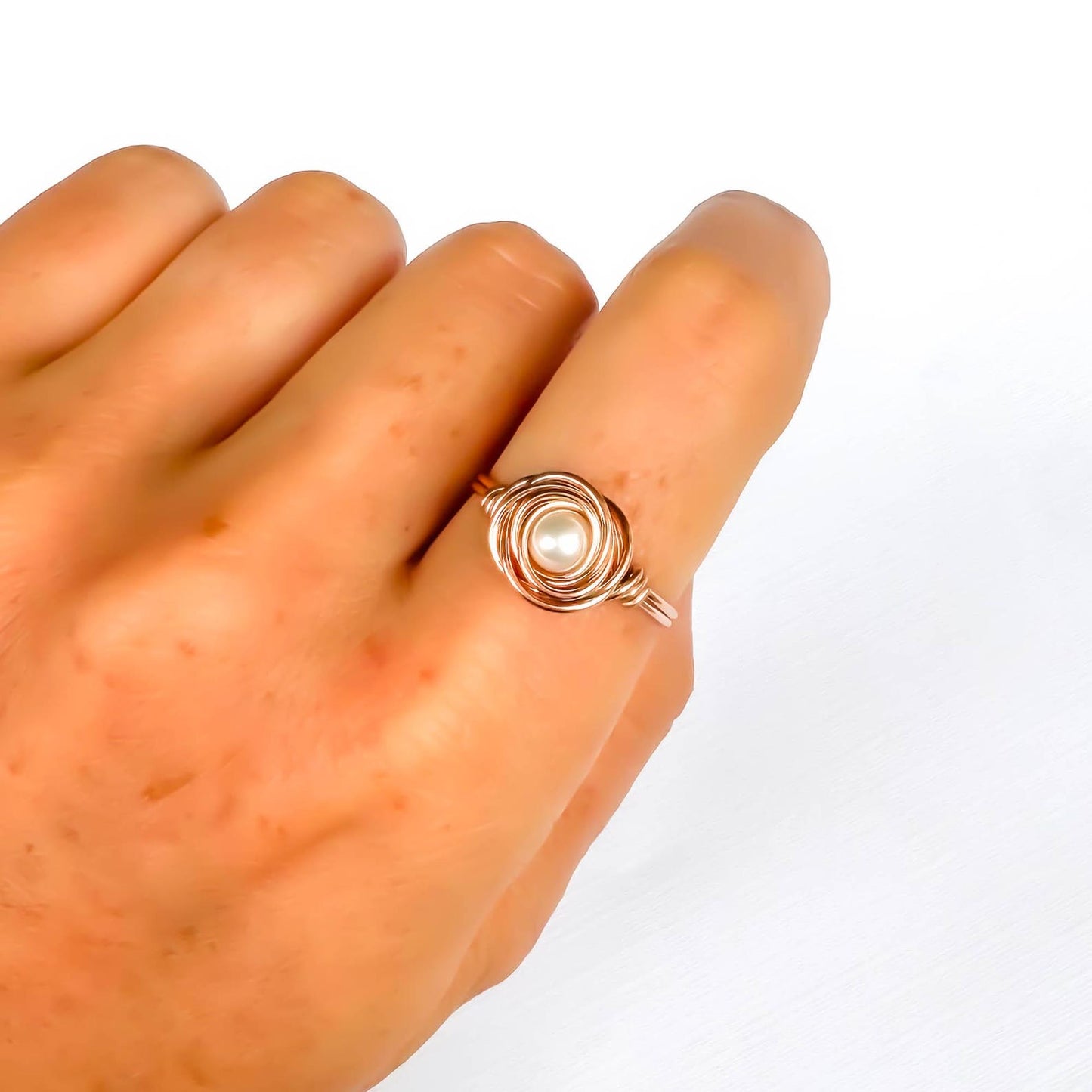 Nested Pearl Ring, 14K Rose Gold Filled