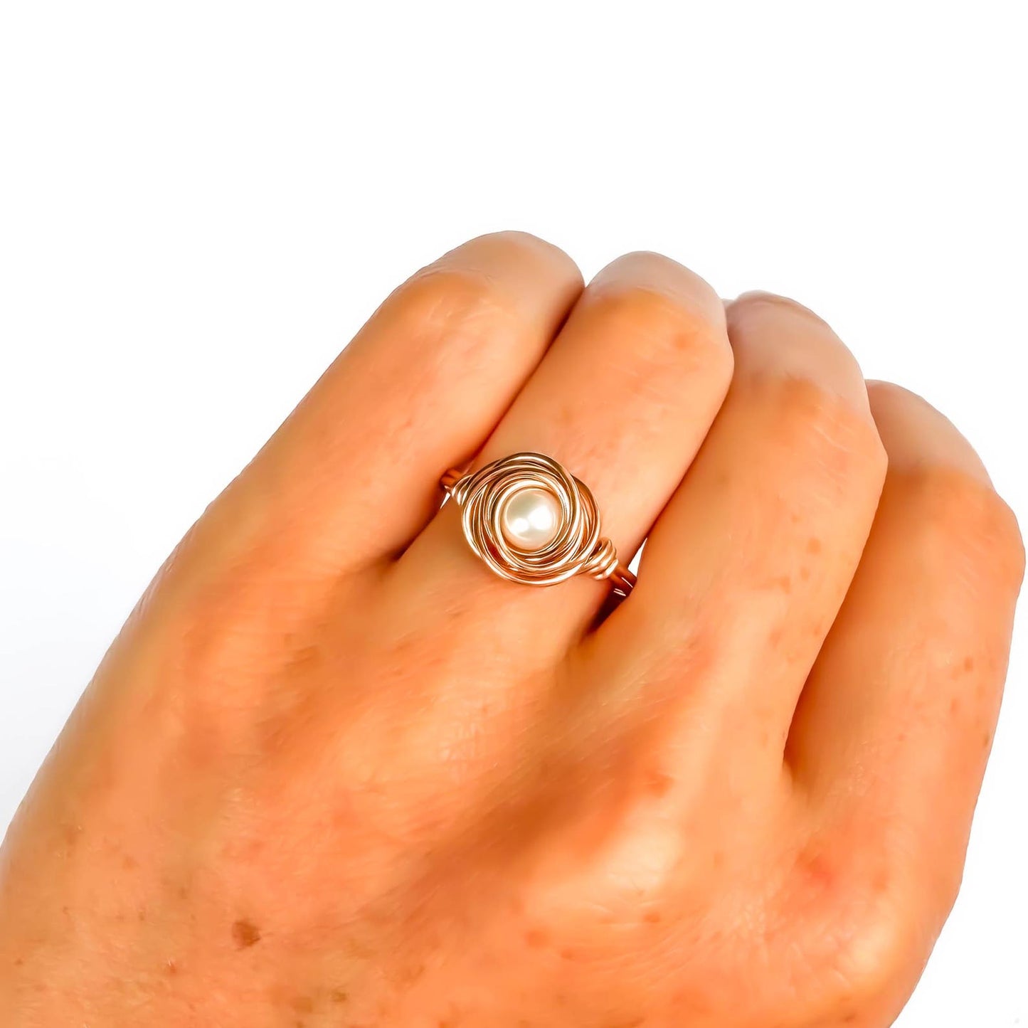 Nested Pearl Ring, 14K Rose Gold Filled