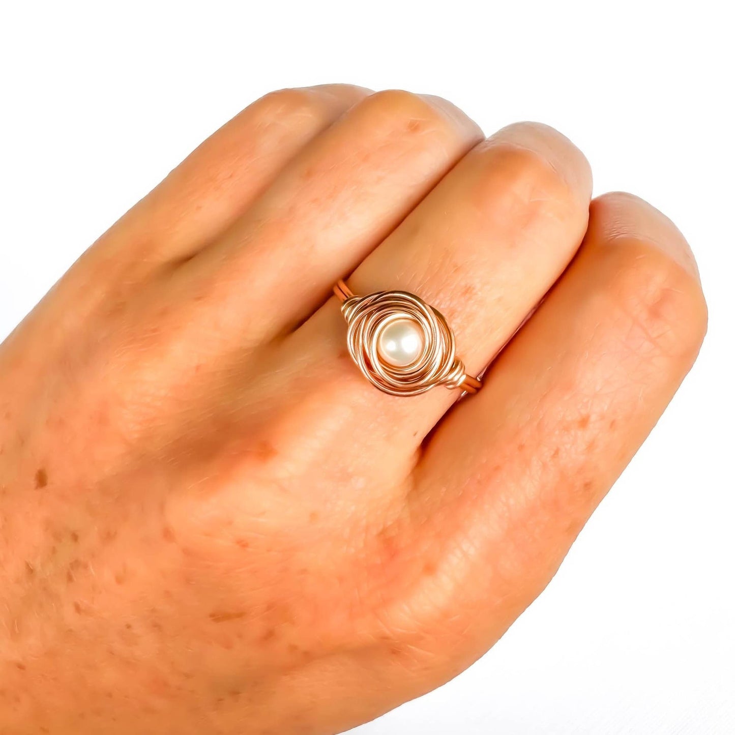 Nested Pearl Ring, 14K Rose Gold Filled