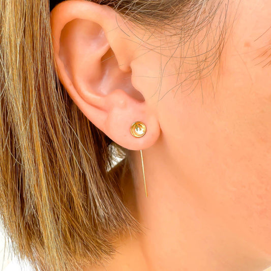 Cup Disc Threader Earrings, 14K Gold Filled