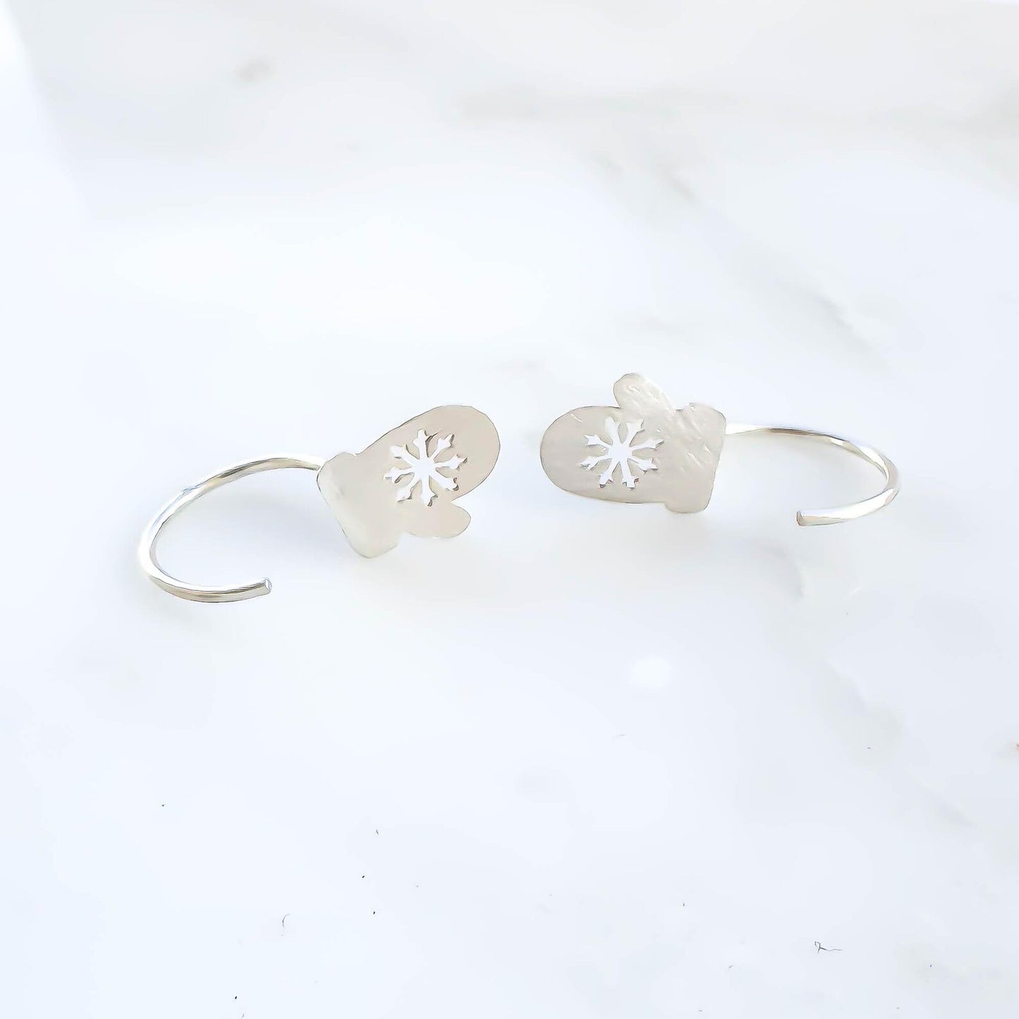 Snowflake Mitten Half Hoop Earrings, Sterling Silver