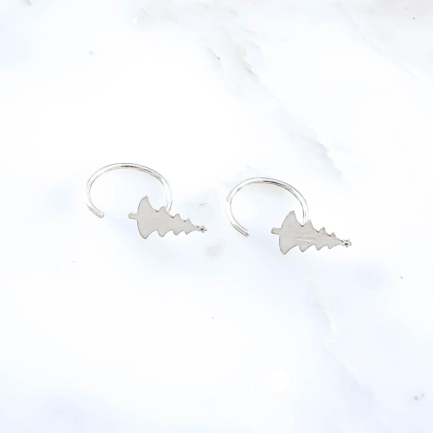 Christmas Tree Half Hoop Earrings, Sterling Silver