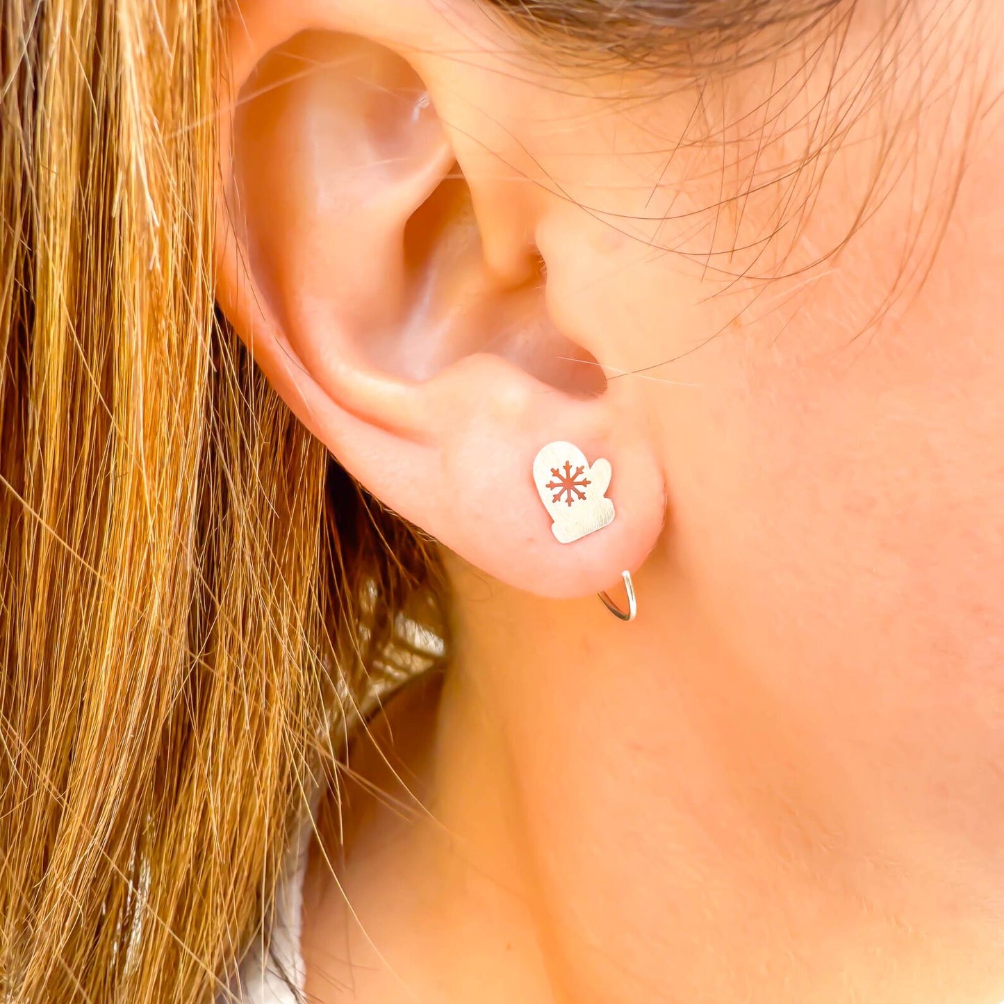 Snowflake Mitten Half Hoop Earrings, Sterling Silver