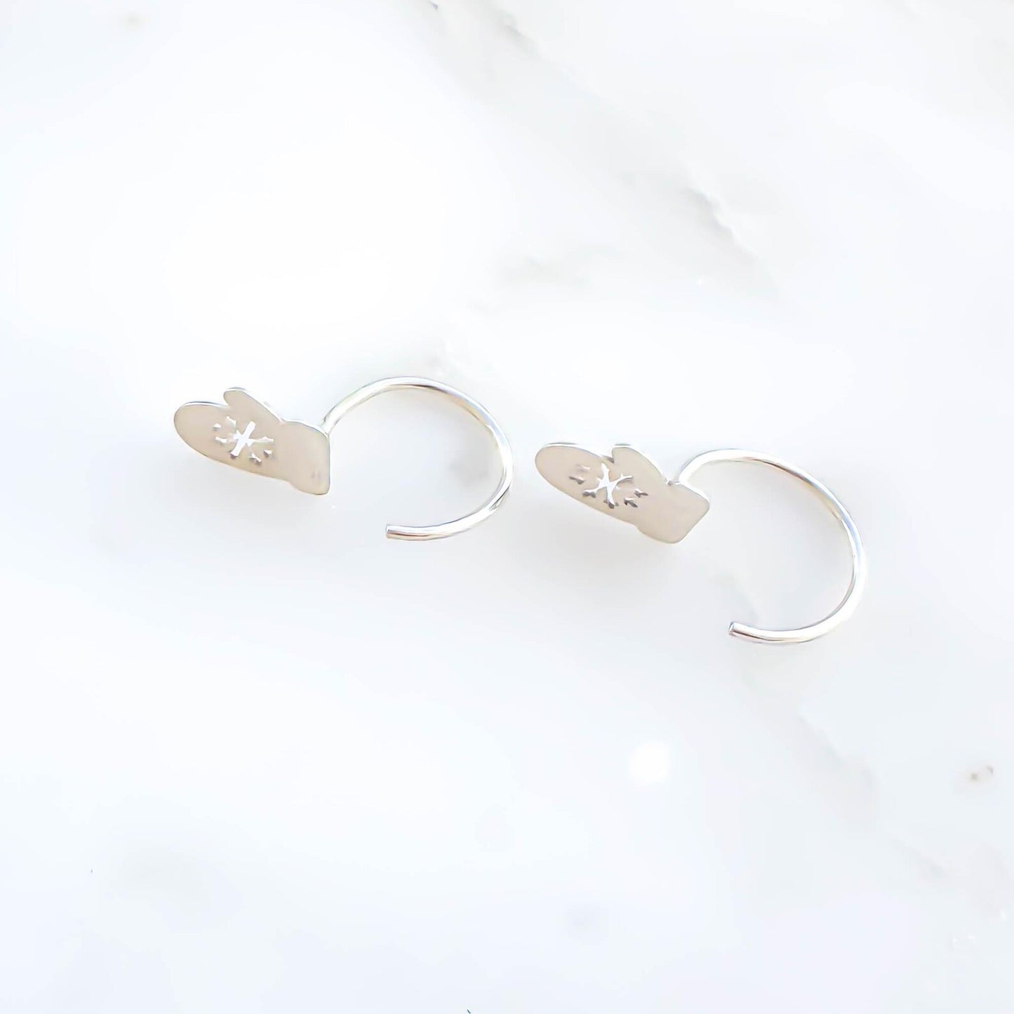 Snowflake Mitten Half Hoop Earrings, Sterling Silver