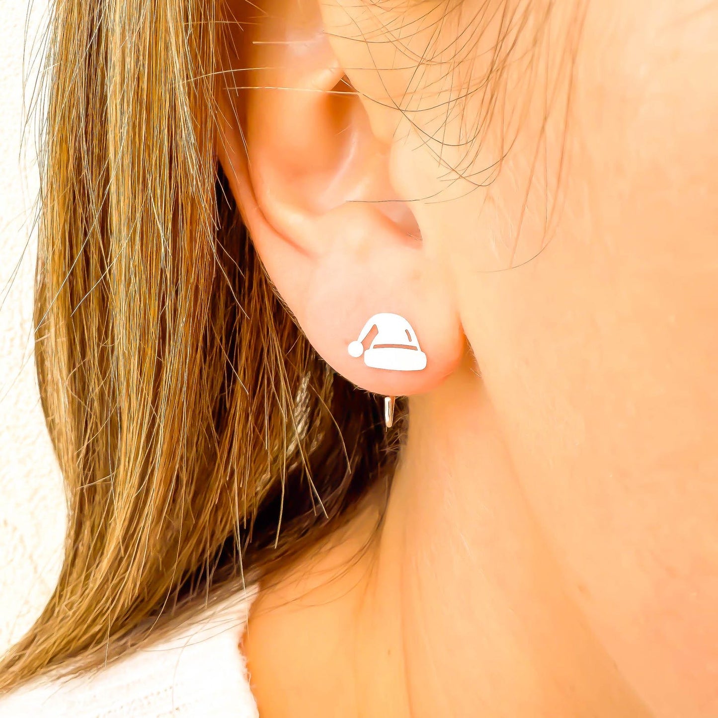 Santa Hat Half Hoop Earrings, Sterling Silver