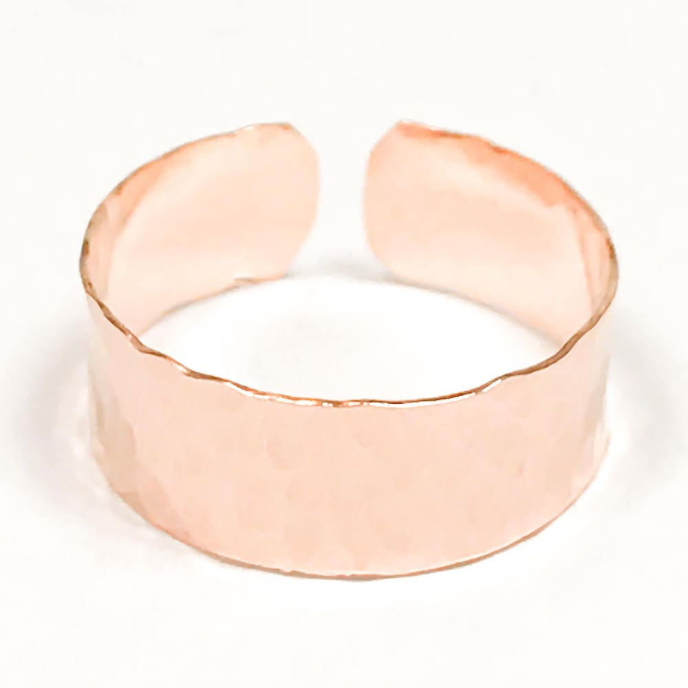 Wide Hammered Toe Ring, 14K Rose Gold Filled