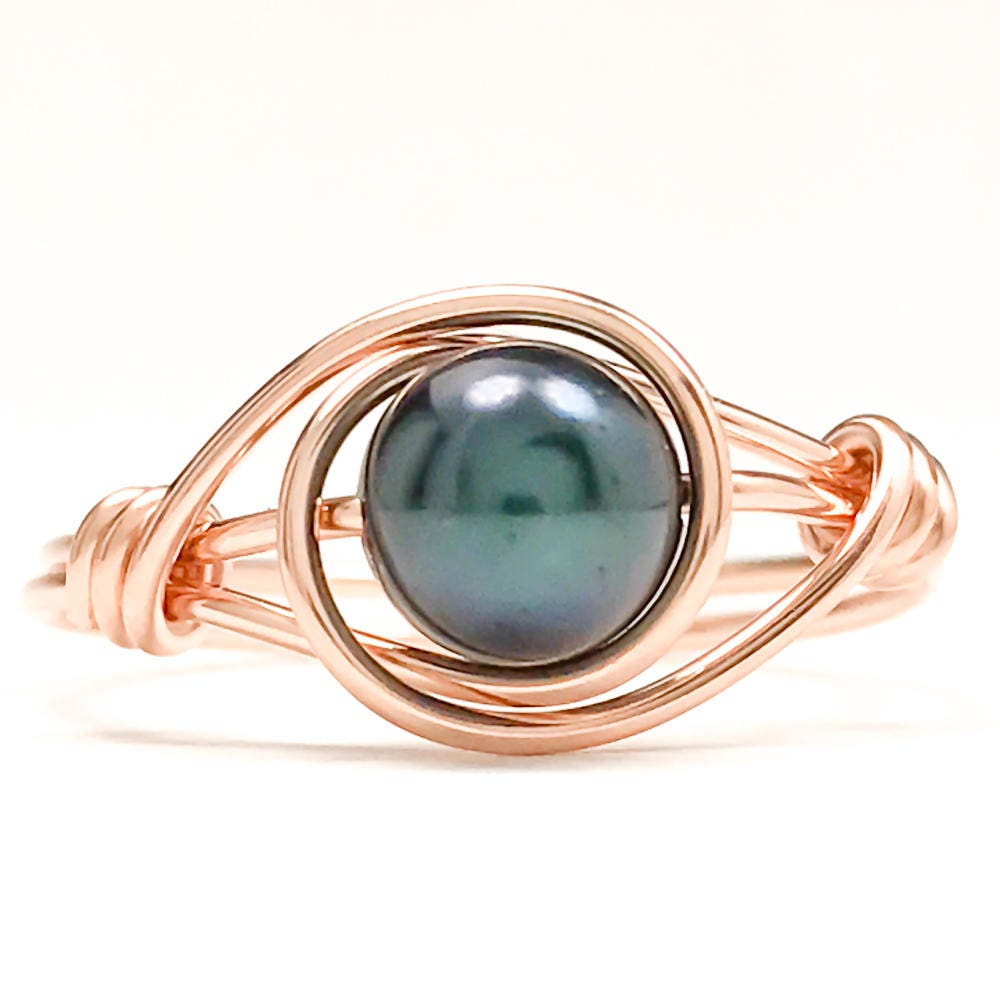 SIZE 6.25 Black Pearl Ring, 14K Rose Gold Filled