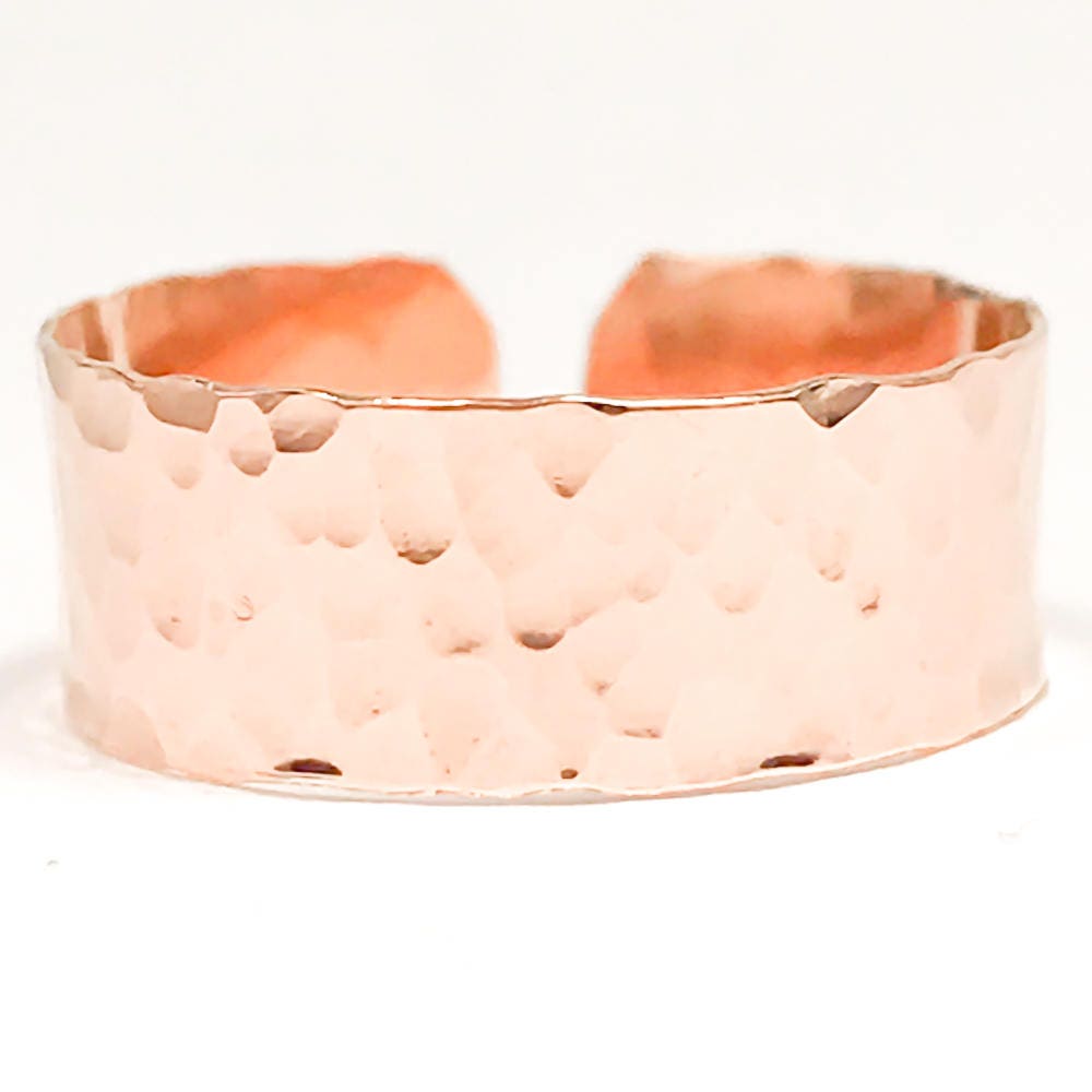 Wide Hammered Toe Ring, 14K Rose Gold Filled