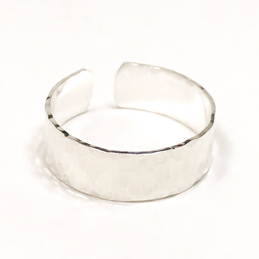 Wide Hammered Toe Ring, Sterling Silver